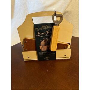NWT wooden beverage caddy with opener